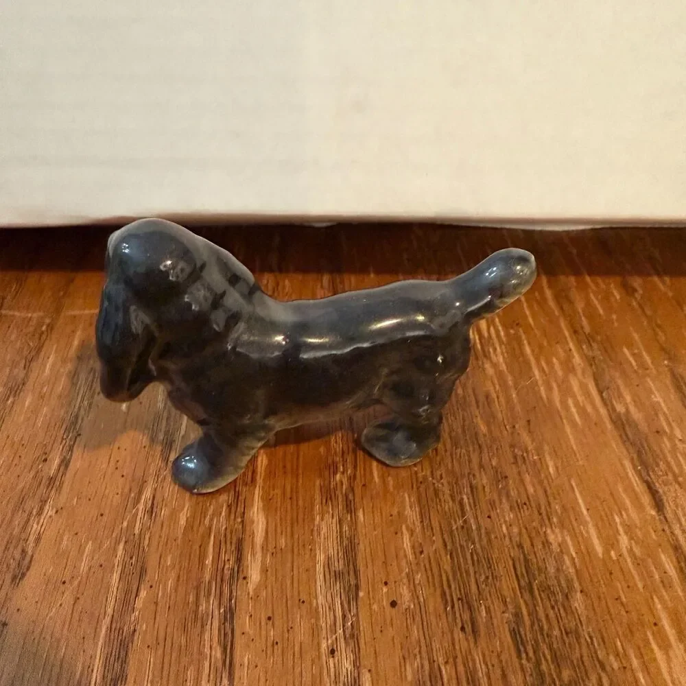 Vintage Cocker Spaniel Dog Figurine Gray Porcelain Ceramic 3